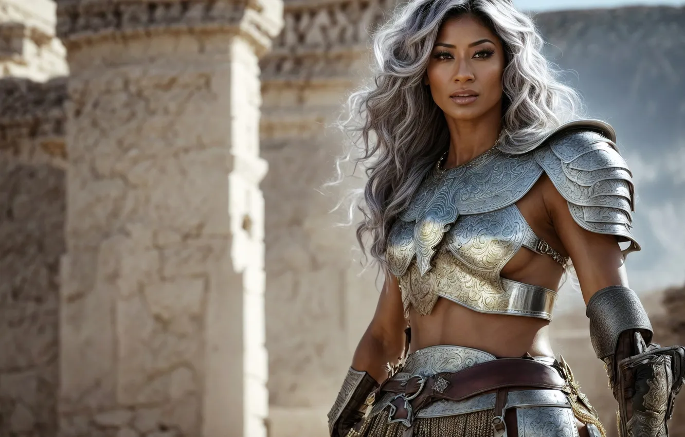 Photo wallpaper girl, armor, antiquity