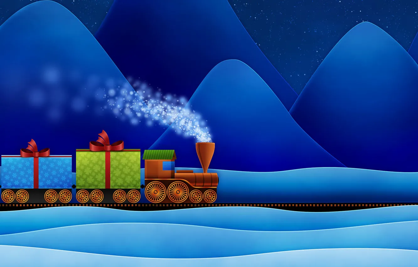 Photo wallpaper new year, the engine, the snow, gifts