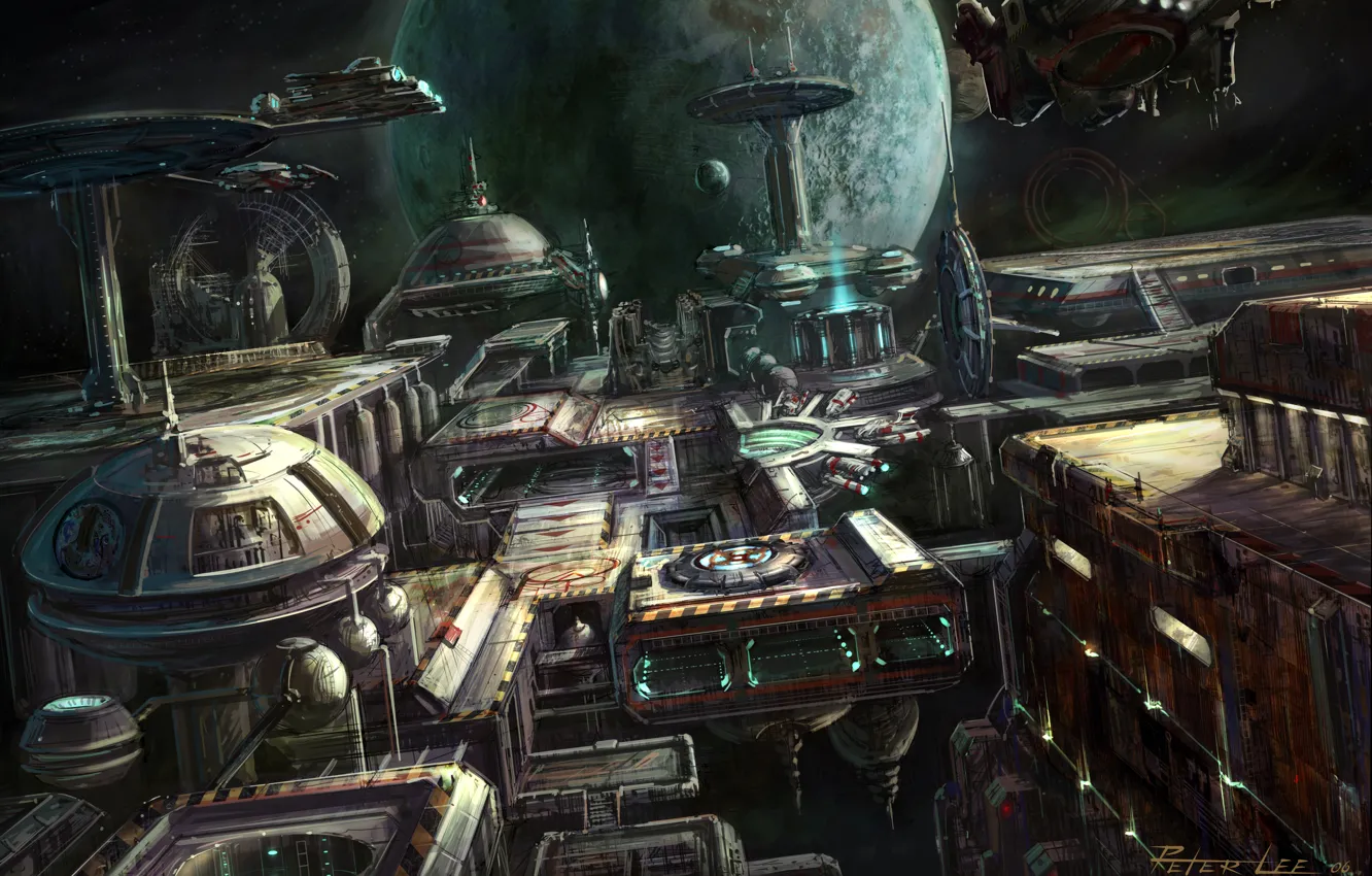 Photo wallpaper space, planet, station, art, starcraft, peter lee, space
