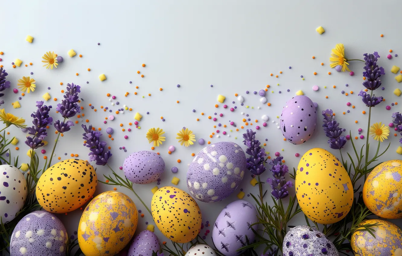 Photo wallpaper holiday, eggs, spring, Easter, painted, eggs, AI art, Easter background