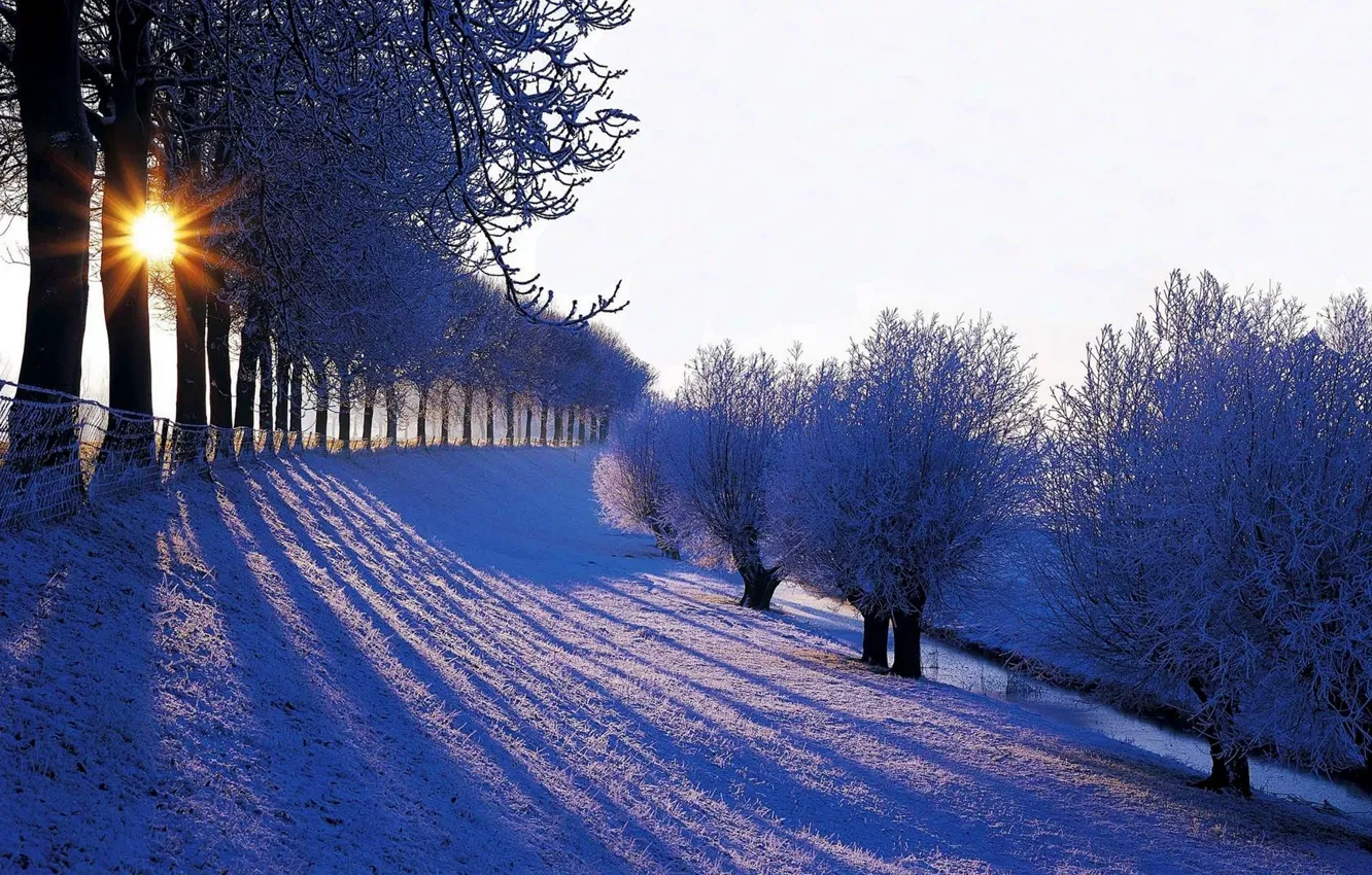 Photo wallpaper winter, the sky, the sun, snow, landscape, nature, mountain, white