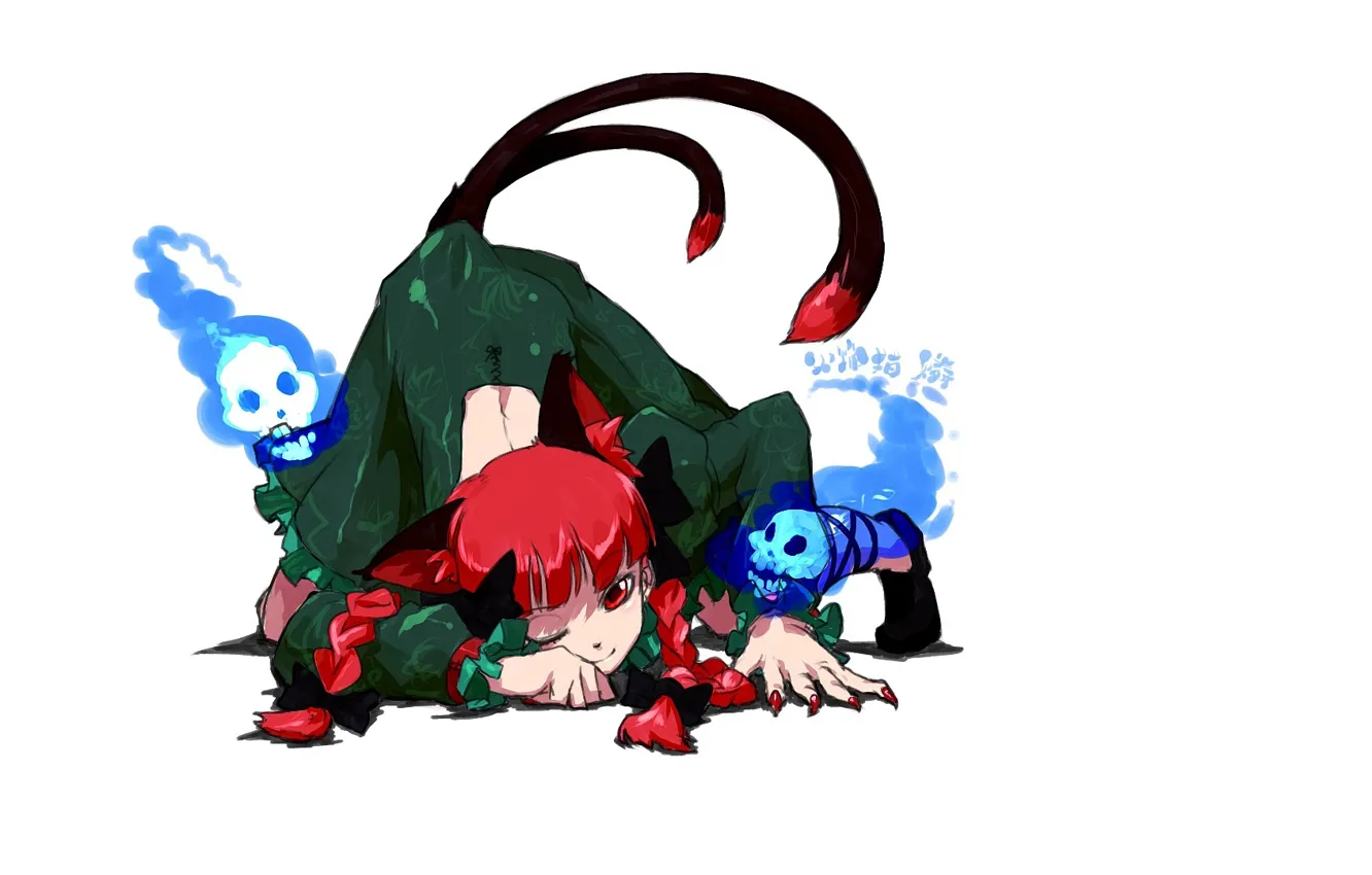 Photo wallpaper claws, skull, mutant, Rin Kaenbyou, black magic, project East, touhou project, two tails