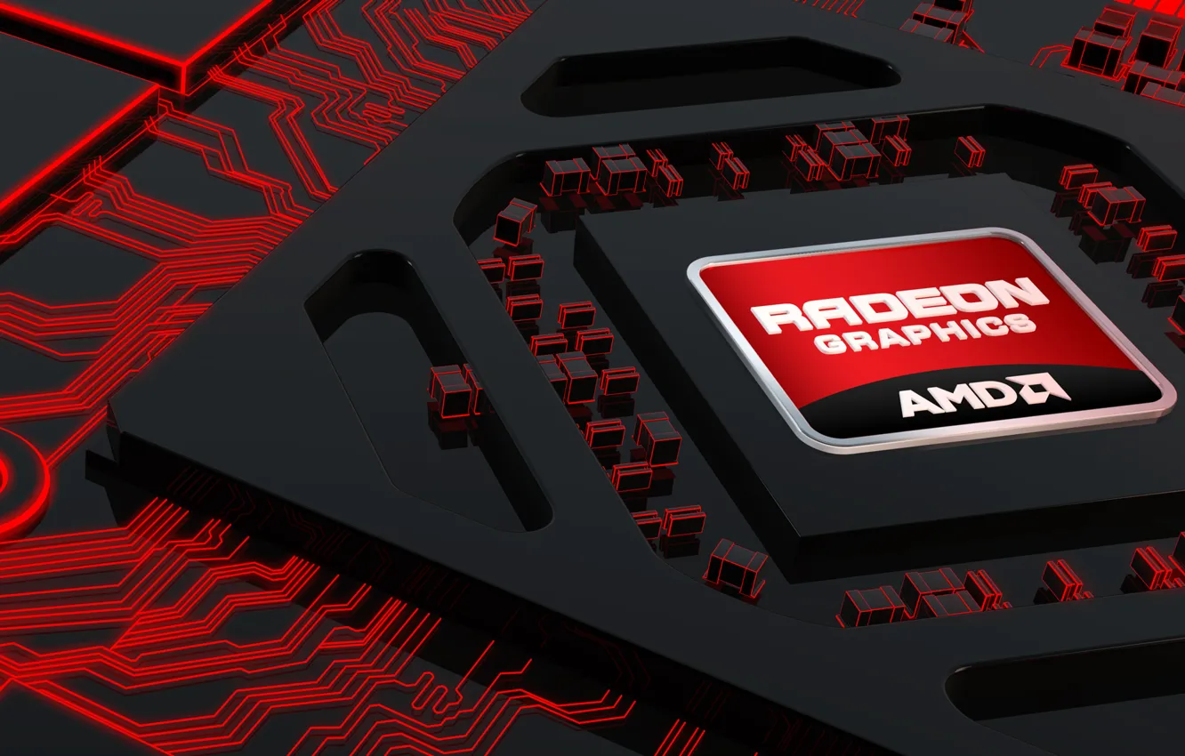 Photo wallpaper strip, neon, red, AMD, brand, brand, Radeon