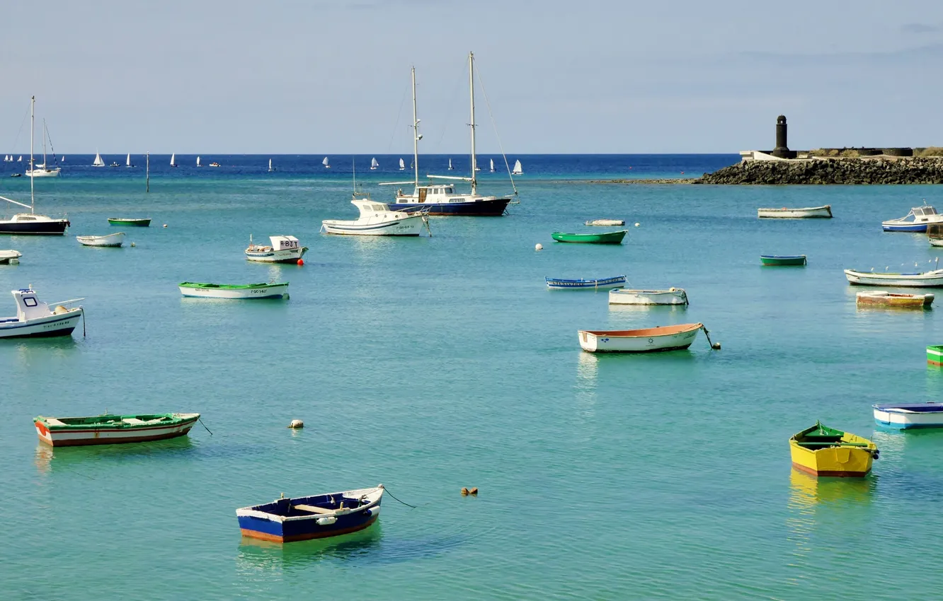 Photo wallpaper sea, boat, lighthouse, Bay, yacht