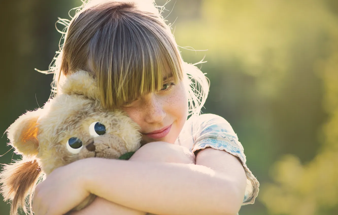 Photo wallpaper children, toy, bear, girl