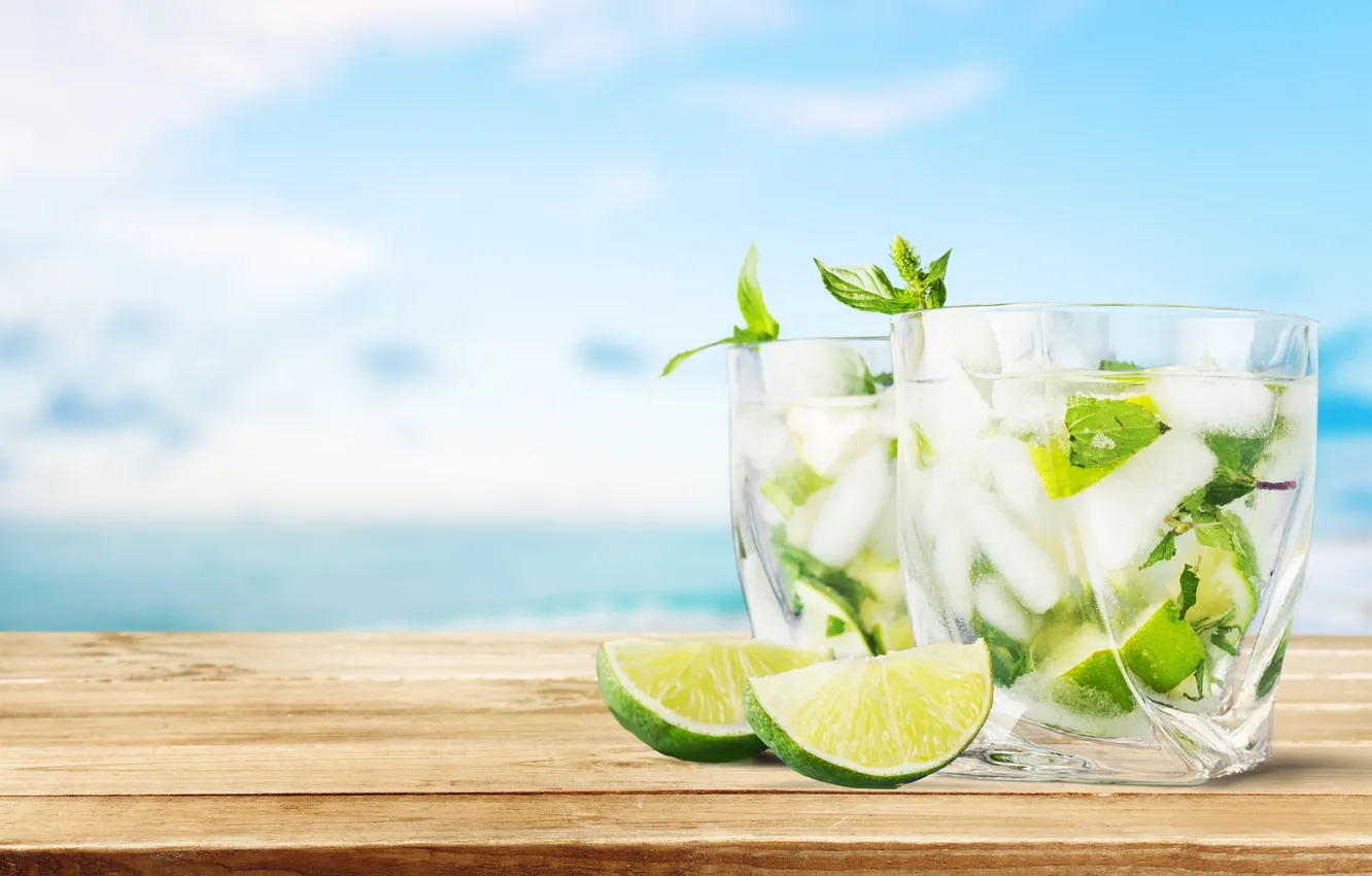 Photo wallpaper cocktail, summer, beach, fresh, sea, paradise, drink, mojito
