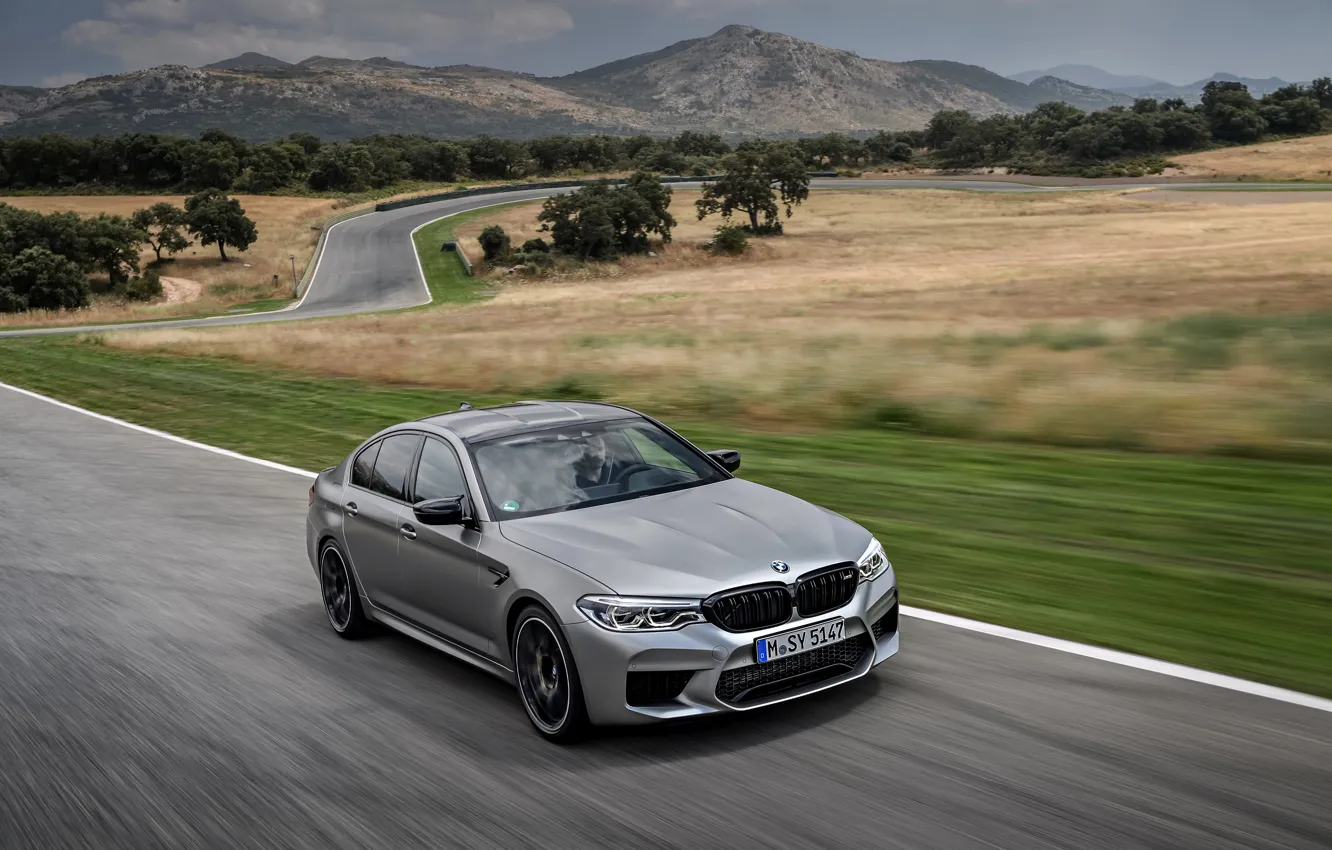 Photo wallpaper grey, movement, vegetation, BMW, sedan, track, roadside, 4x4
