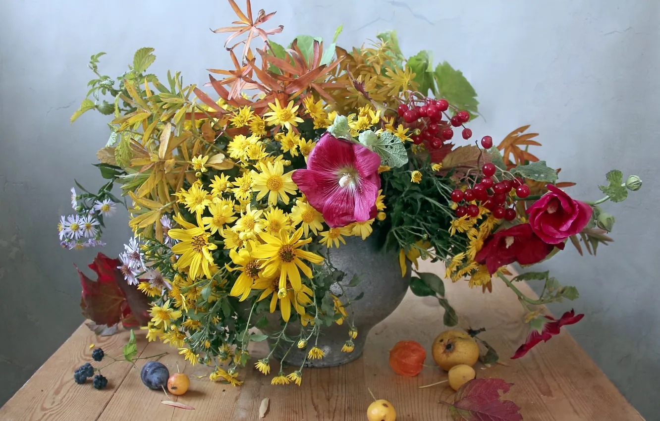 Photo wallpaper bouquet, plum, mallow