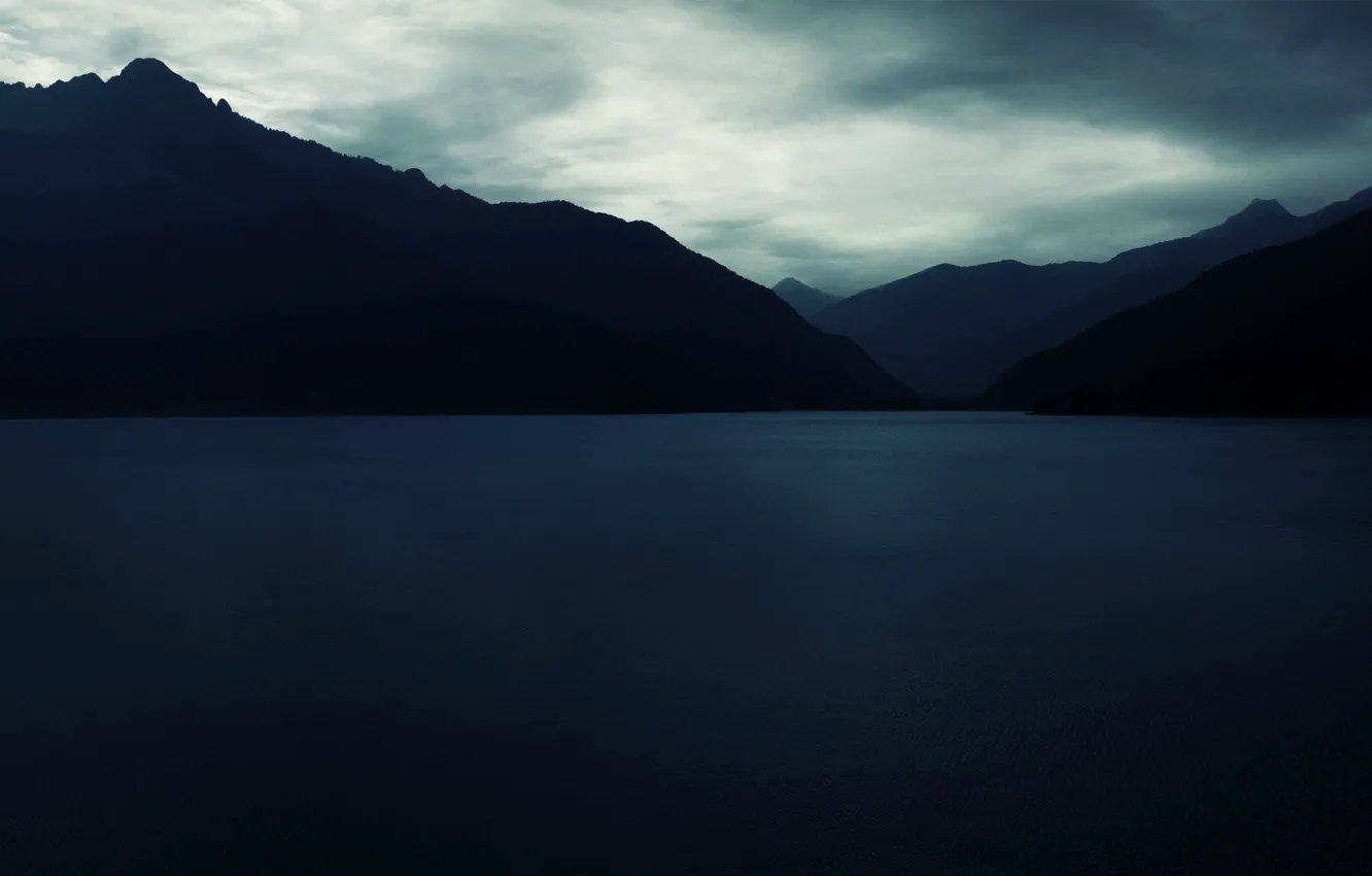 Photo wallpaper mountains, night, lake