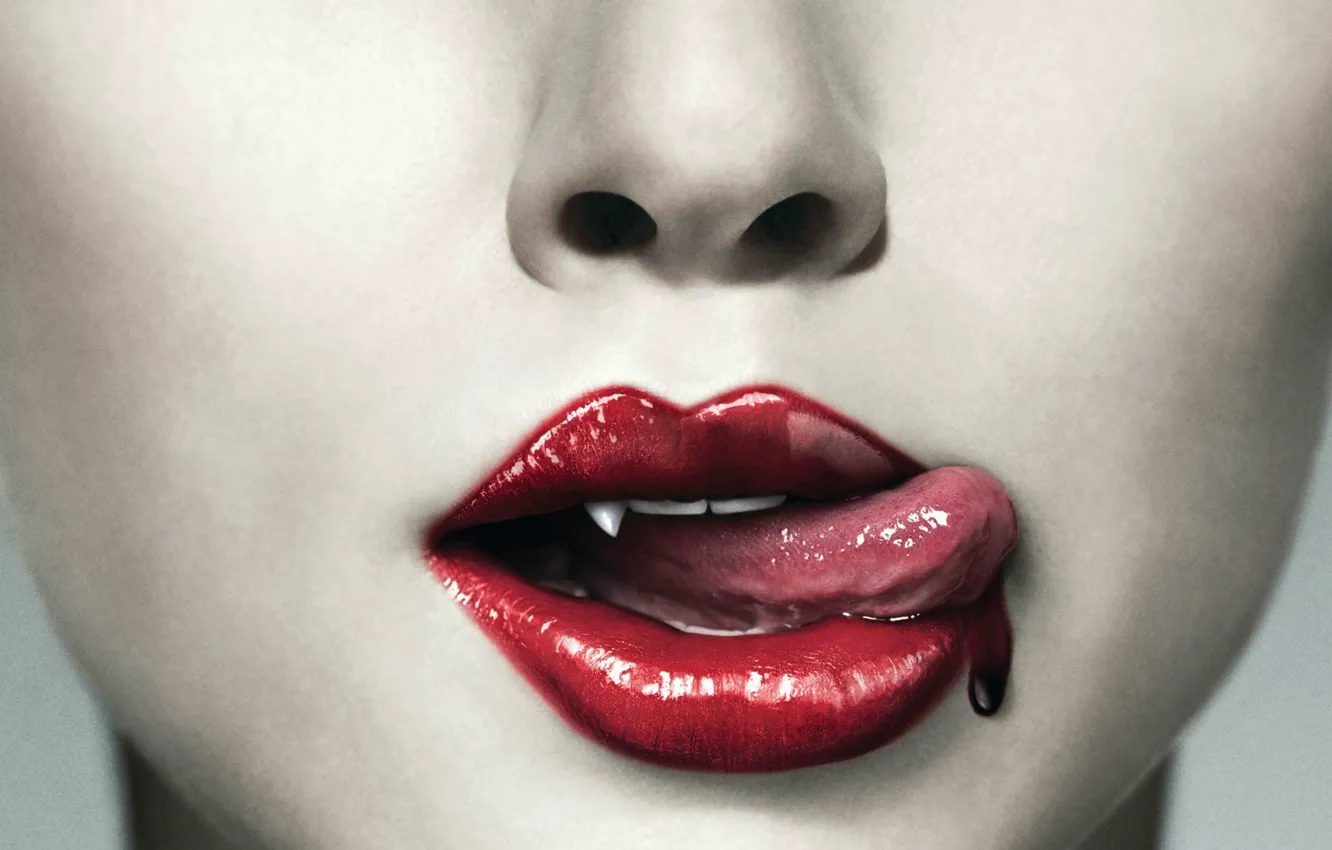 Photo wallpaper language, lips, vampire, teeth
