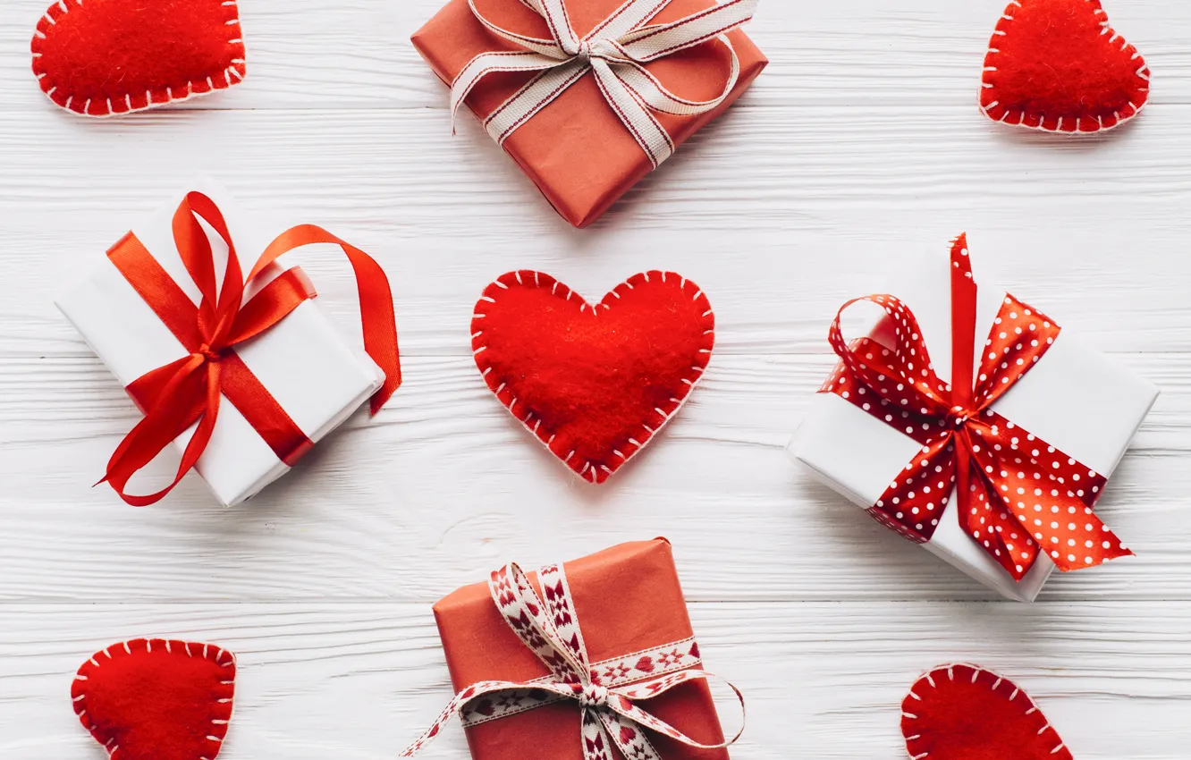 Photo wallpaper holiday, gift, hearts, Valentine's day, hearts, decor, gift, boxes