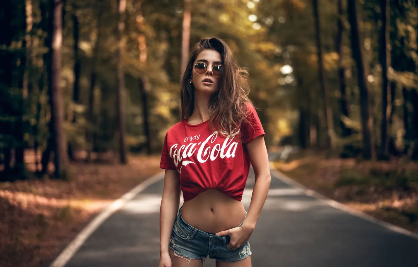 Photo wallpaper forest, trees, nature, sexy, pose, Park, model, shorts