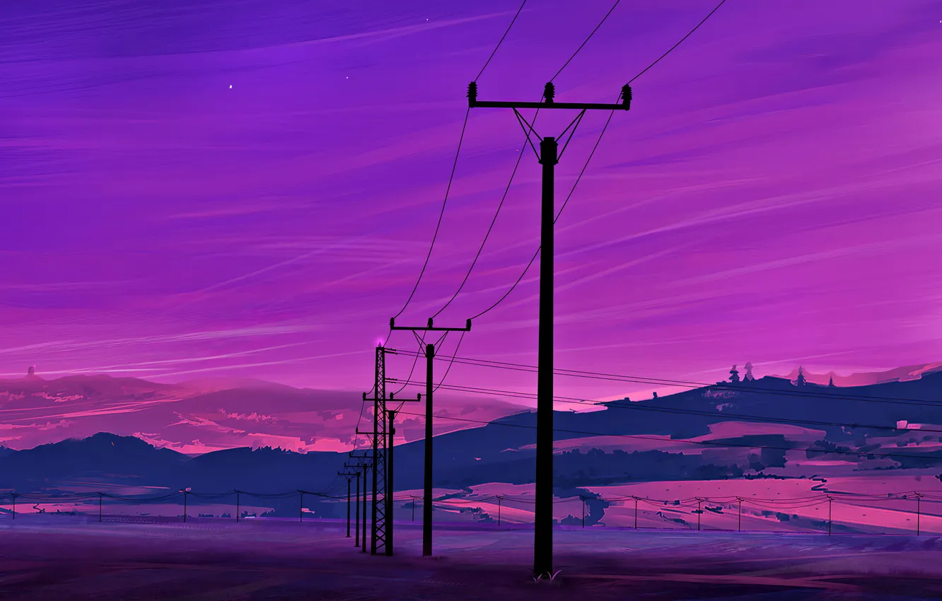 Photo wallpaper the sky, stars, clouds, landscape, mountains, night, nature, minimalism