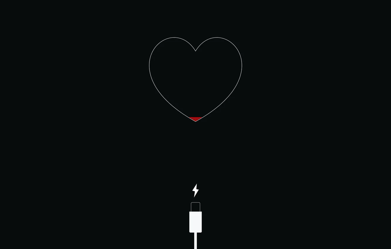 Photo wallpaper heart, minimalism, charging, heart, the dark background, Minimalism, dark background, charging