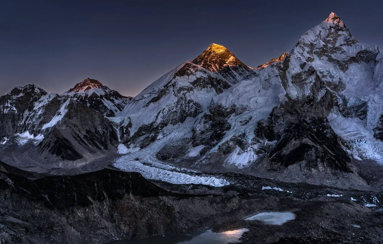Photo wallpaper the sky, snow, sunset, mountains, nature, rocks, the evening, Everest