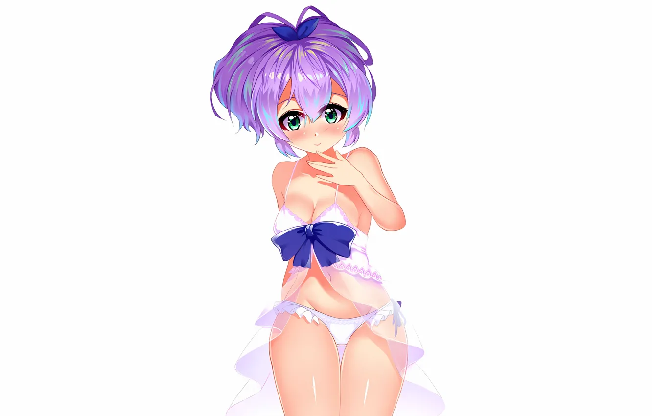 Photo wallpaper girl, sexy, lingerie, cleavage, blouse, panties, green eyes, boobs