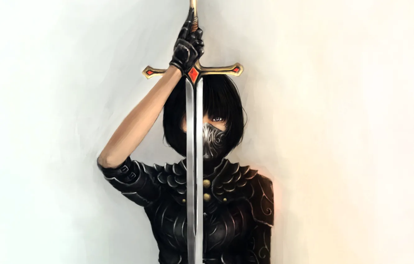 Photo wallpaper girl, sword, mask, art, blade