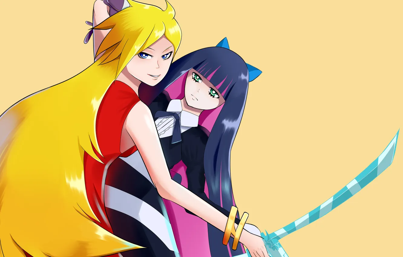 Photo wallpaper look, girl, smile, weapons, hugs, art, panty &amp; stocking with garterbelt, anarchy panty