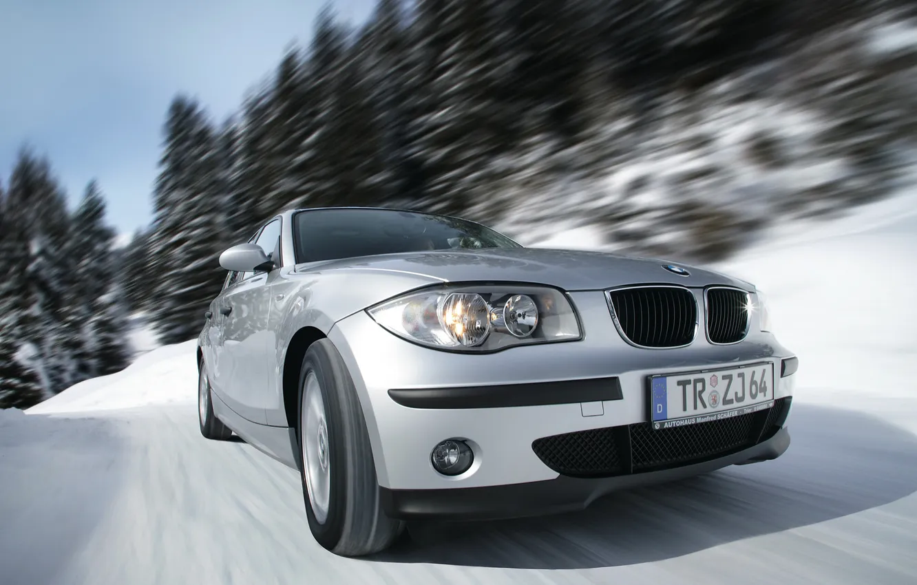 Photo wallpaper snow, trees, BMW, penny, 5-door, bmw.120d