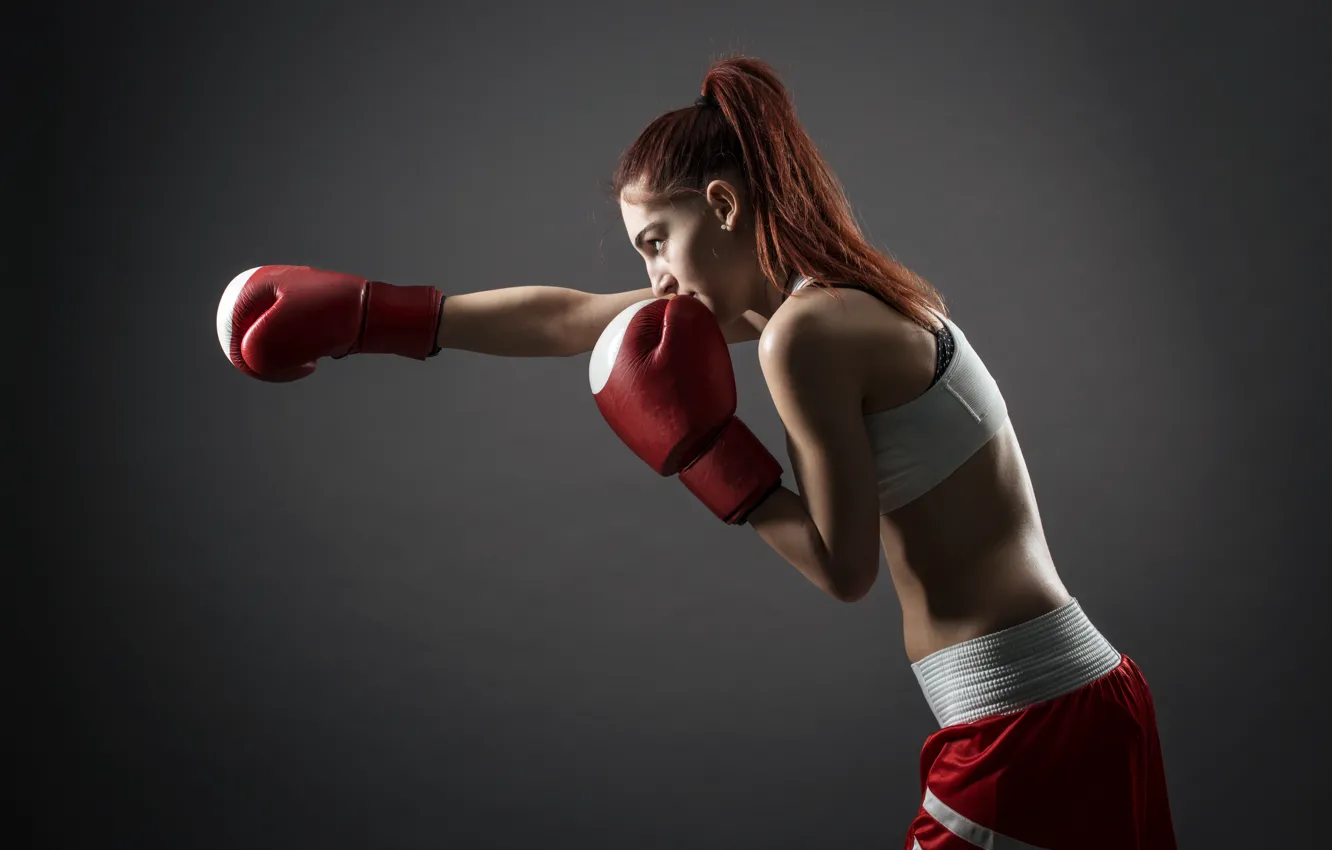 Photo wallpaper woman, punch, boxing, gloves
