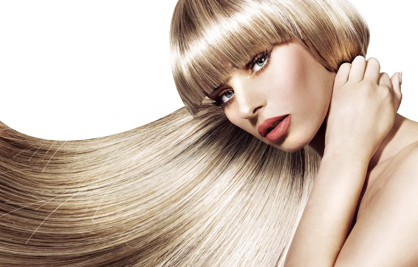 Photo wallpaper look, girl, eyelashes, hair, hands, lips, bangs, model. makeup