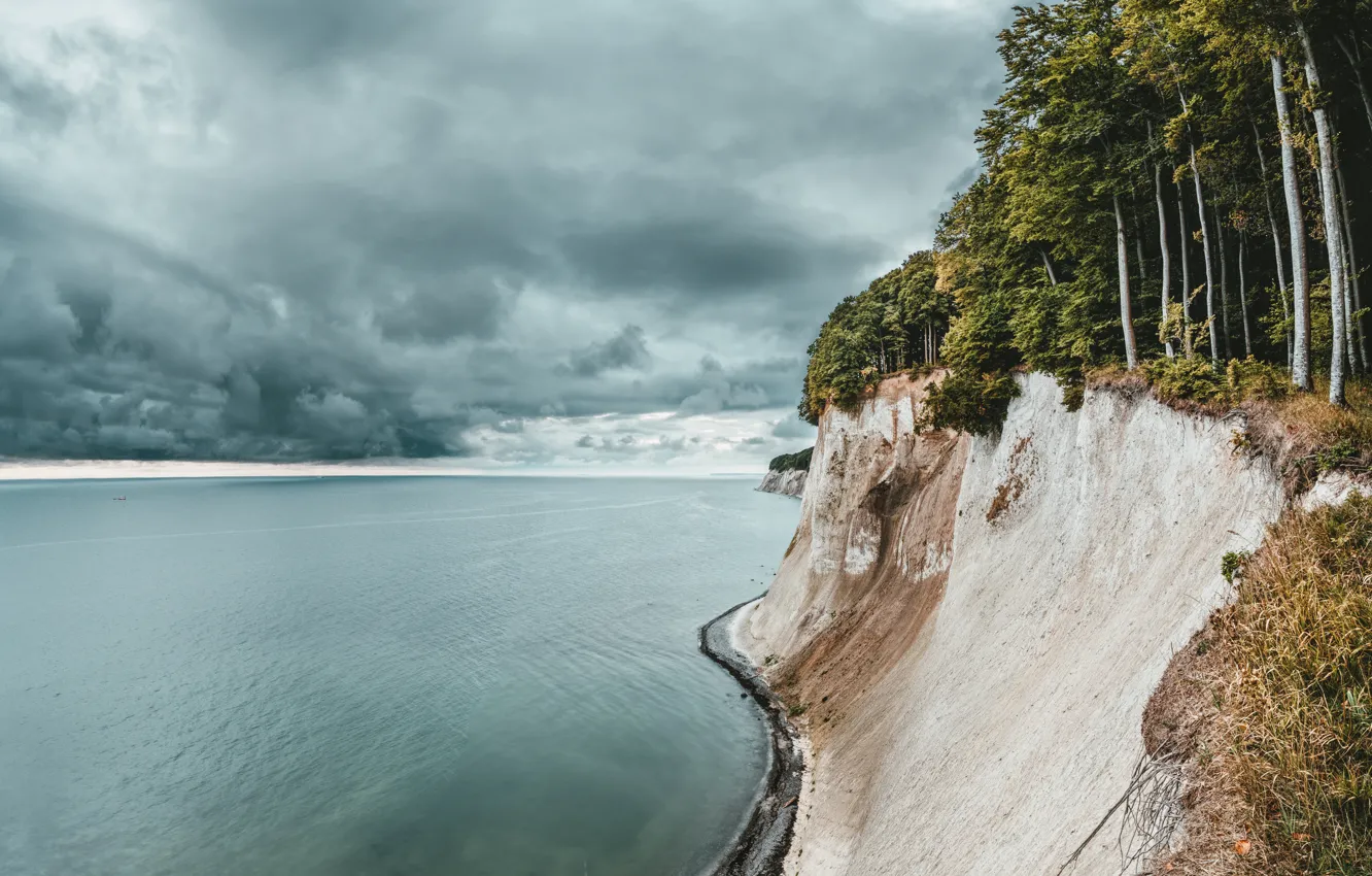 Photo wallpaper sea, beach, clouds, landscape, clouds, nature, open, the ocean