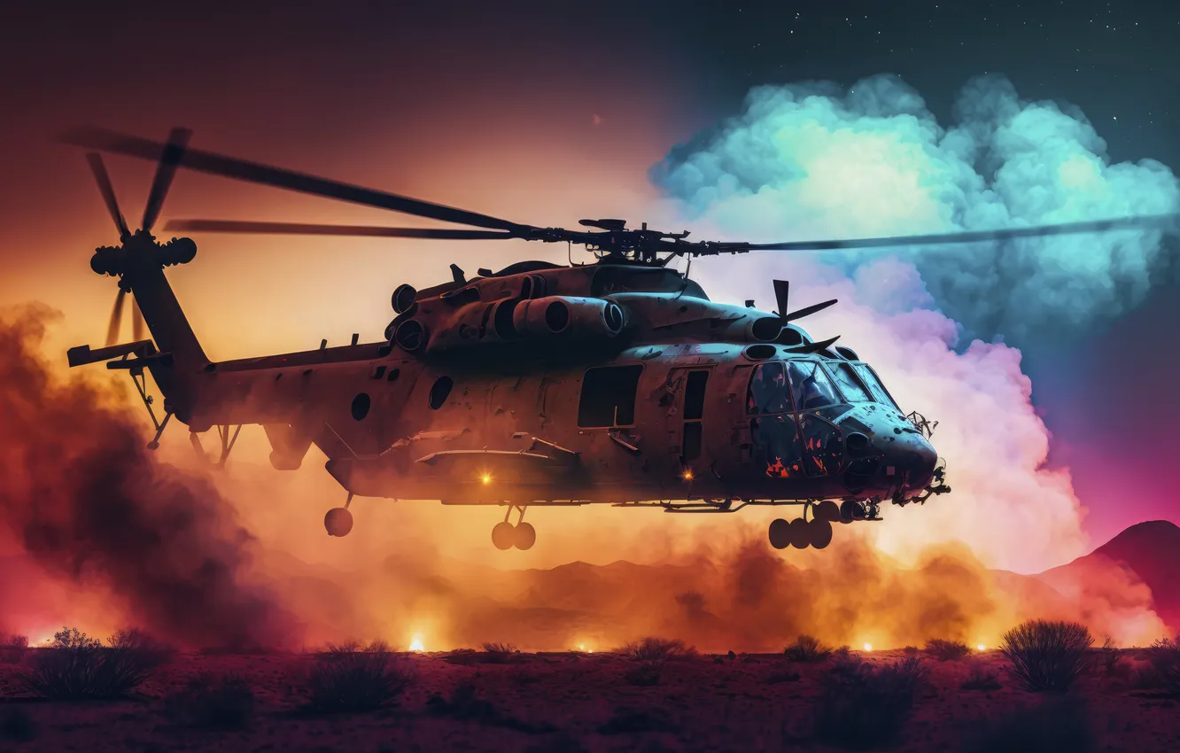 Photo wallpaper flight, aviation, technique, helicopter, AI art, neural network