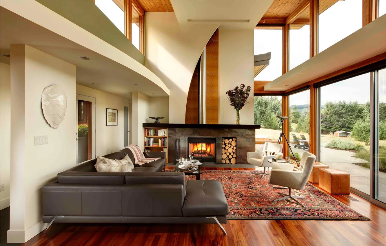 Photo wallpaper Villa, interior, fireplace, living room