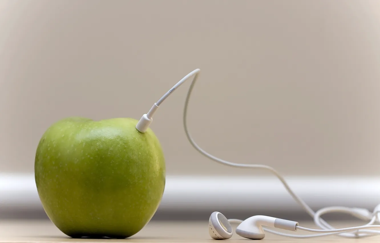 Photo wallpaper macro, apples, headphones