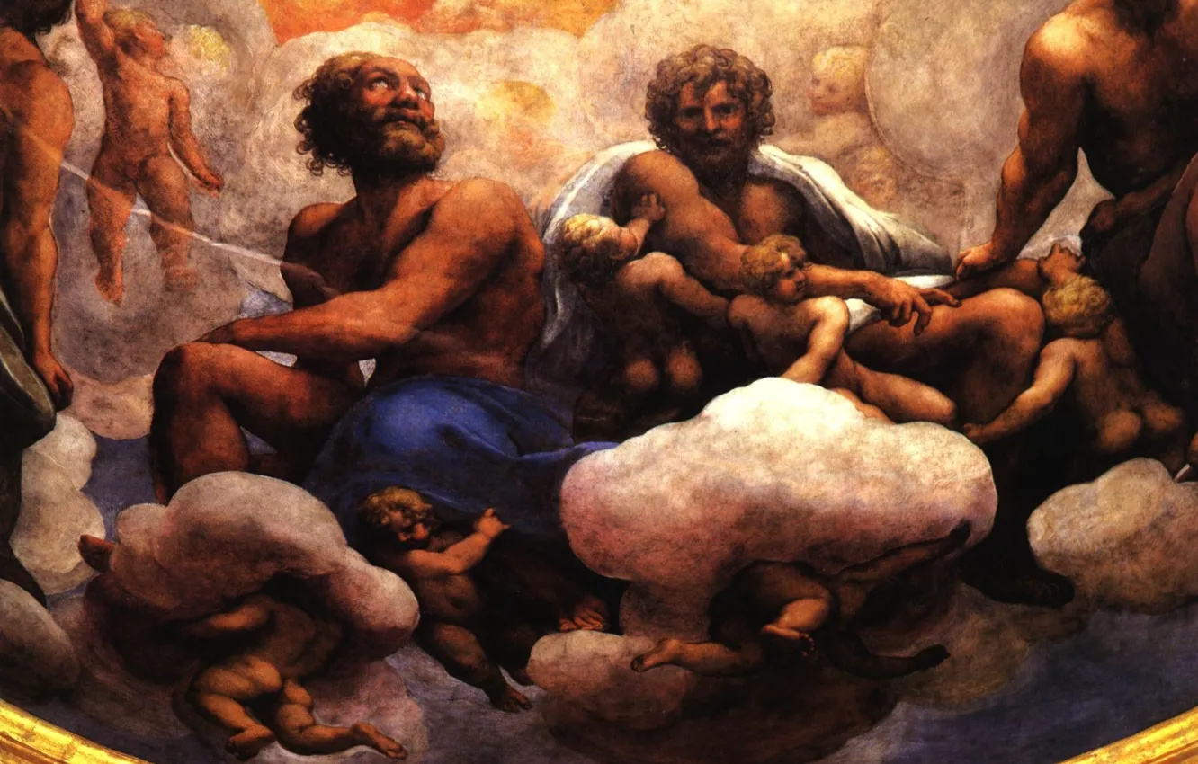 Photo wallpaper renaissance, Antonio Allegri Correggio, Italian painting, Mannerism painter, Parmigianino Iuto between strikings, Detail of painting, …