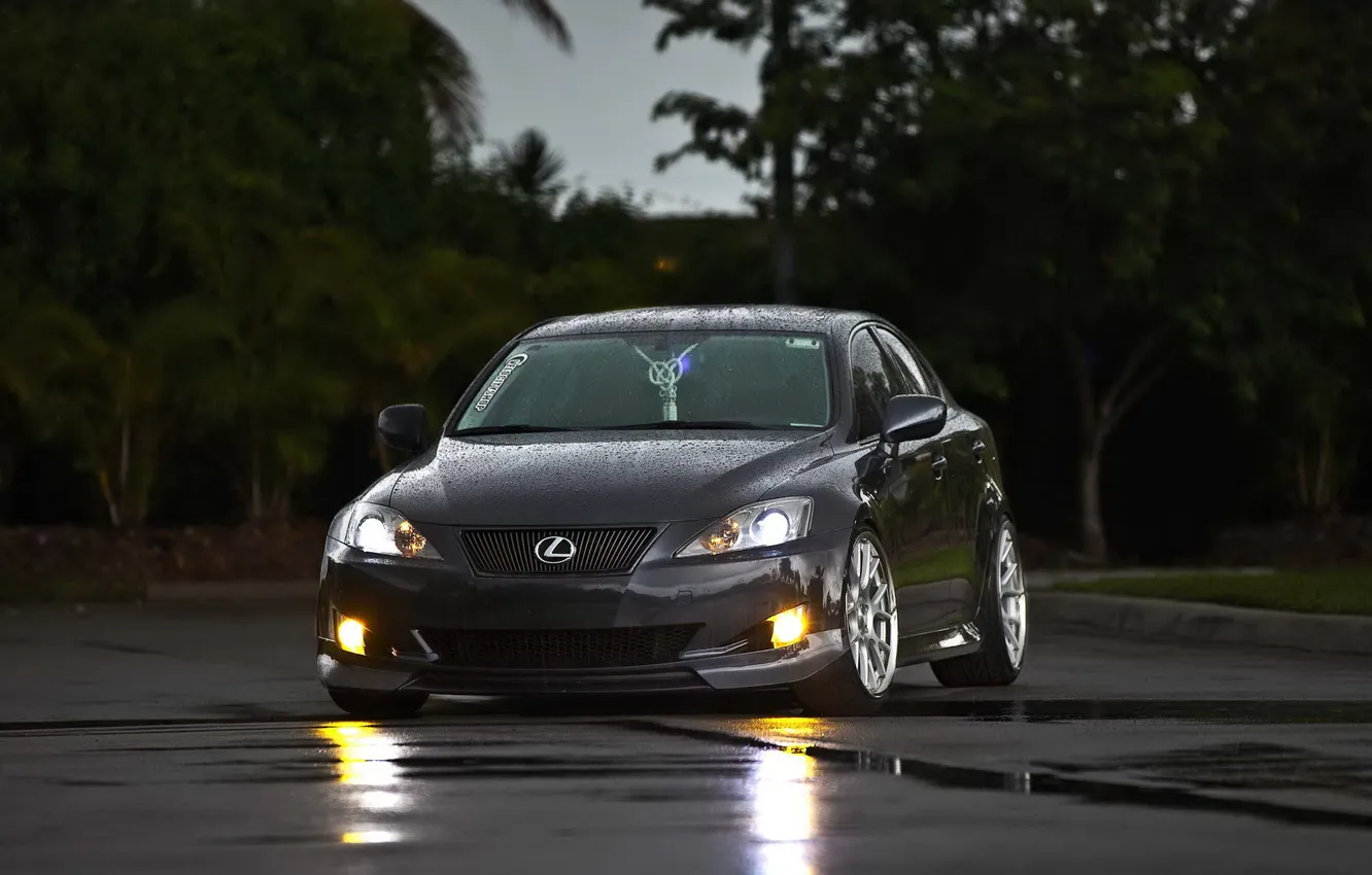 Photo wallpaper auto, drops, wet, Lexus, Lexus, headlights