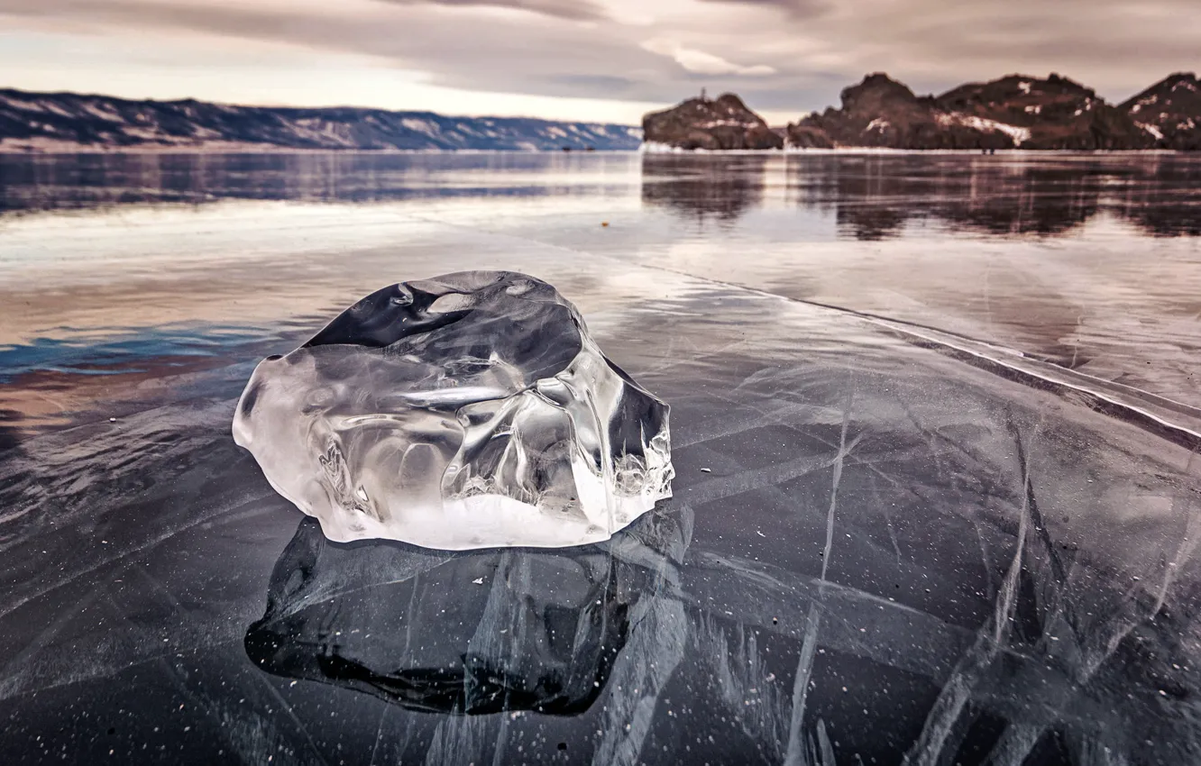 Photo wallpaper ice, lake, Baikal, Small sea