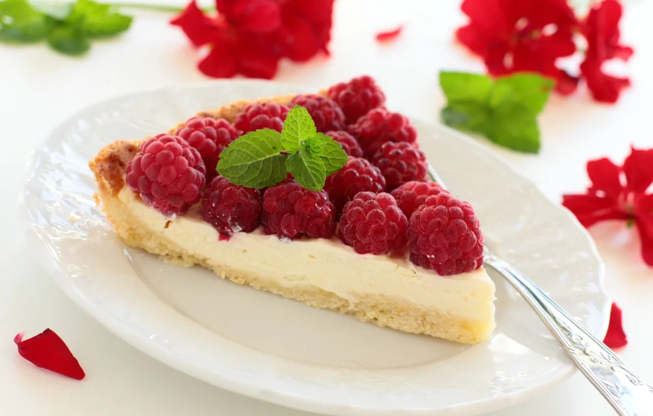 Photo wallpaper raspberry, dessert, tart