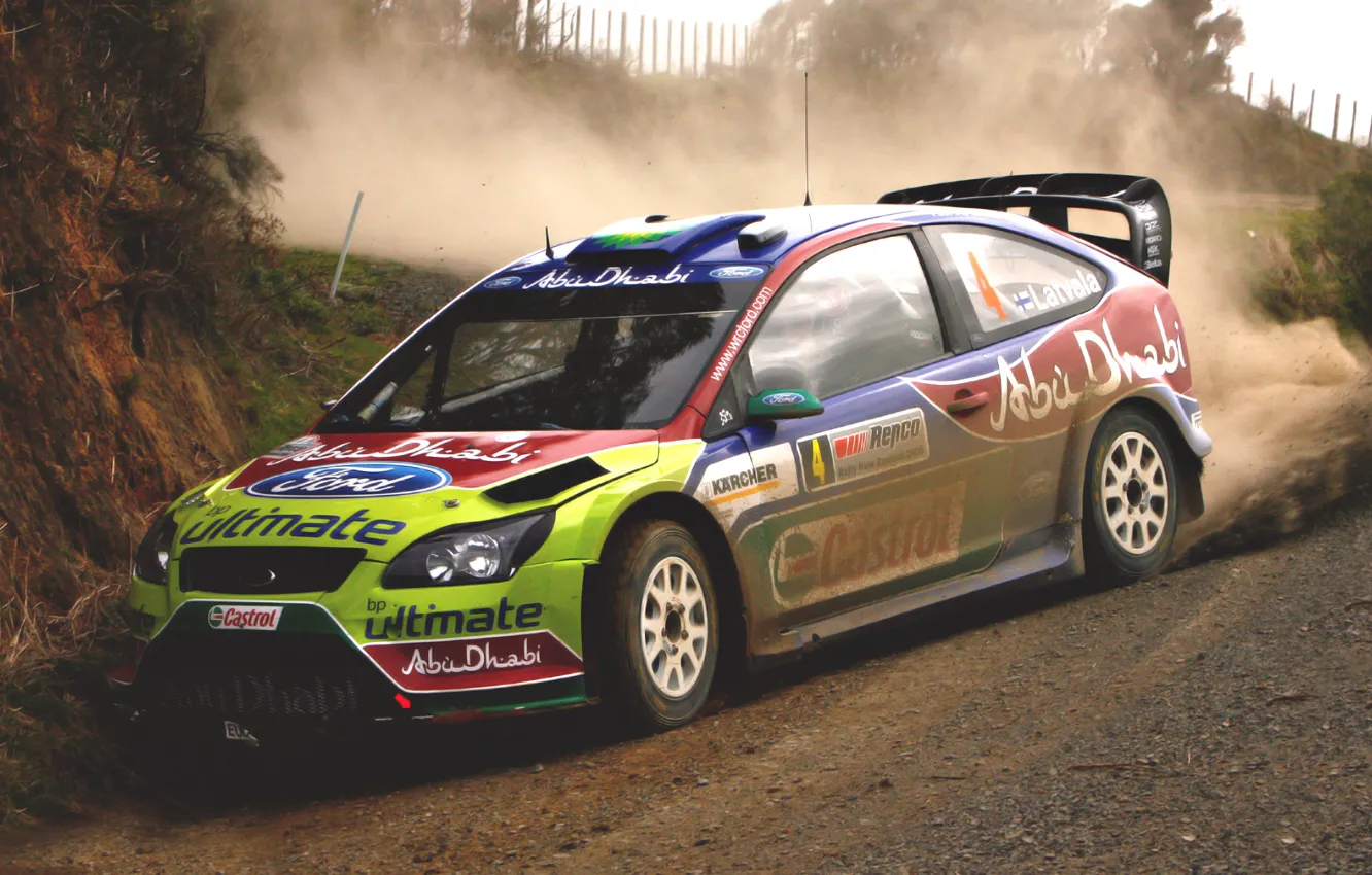 Photo wallpaper Ford, Auto, Sport, Machine, Race, Skid, Focus, WRC