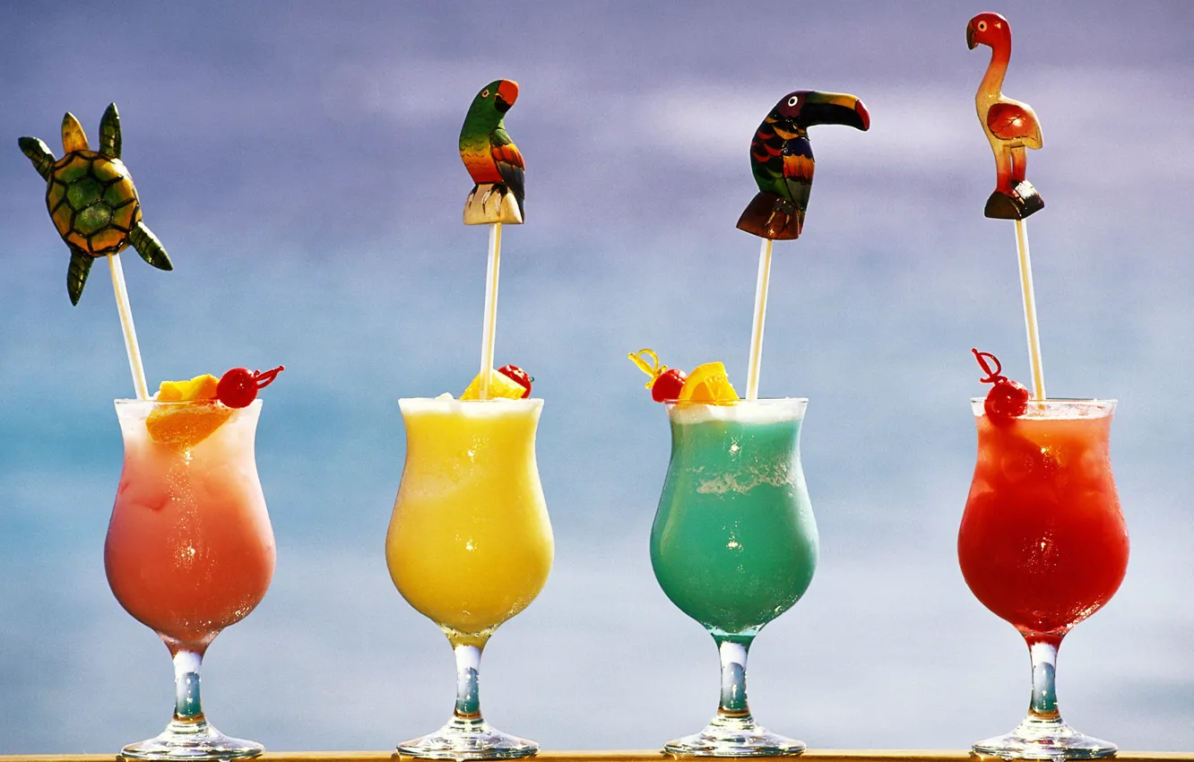 Photo wallpaper orange, cocktail, cherry, skewers