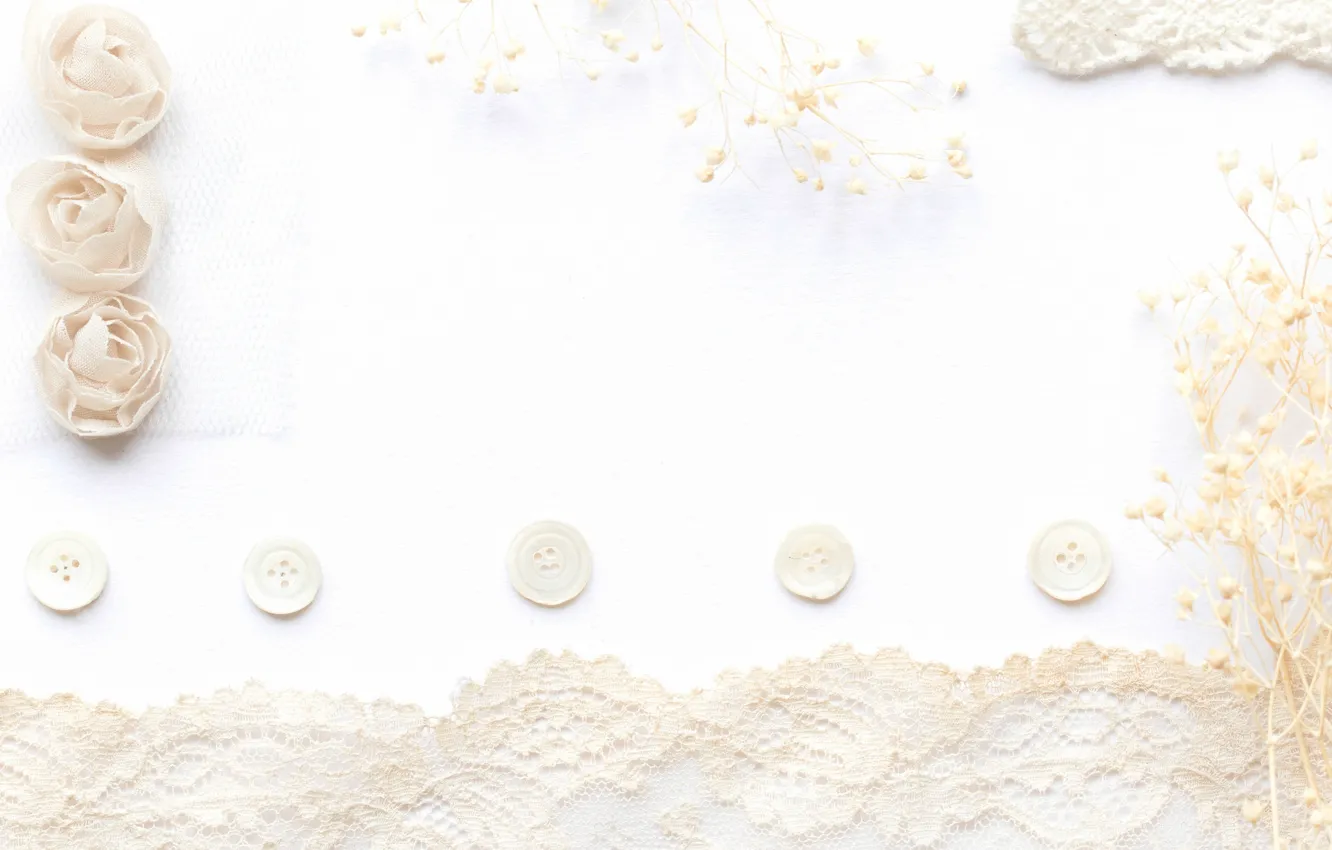 Photo wallpaper buttons, lace, vintage