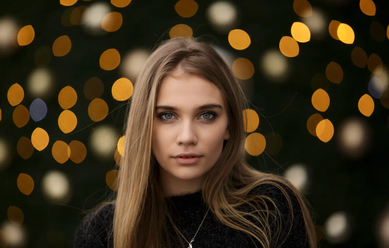 Photo wallpaper look, glare, background, model, portrait, makeup, hairstyle, brown hair