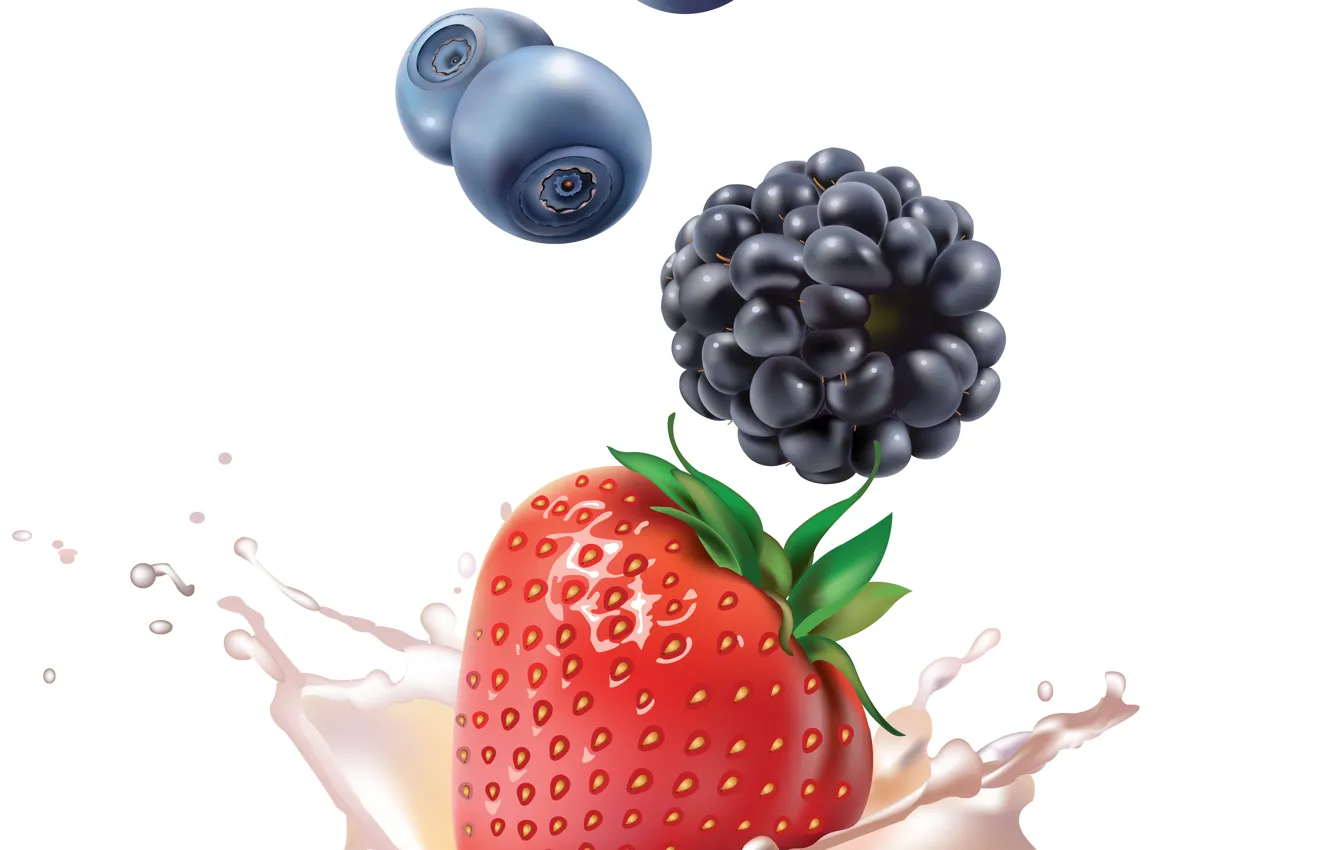 Photo wallpaper squirt, berries, milk