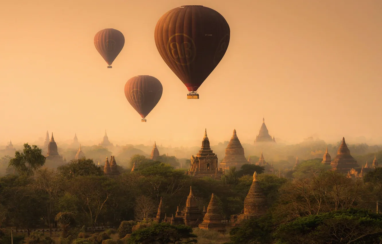 Photo wallpaper the sky, balloons, Myanmar, temples, the ancient capital, pagoda, Pagan
