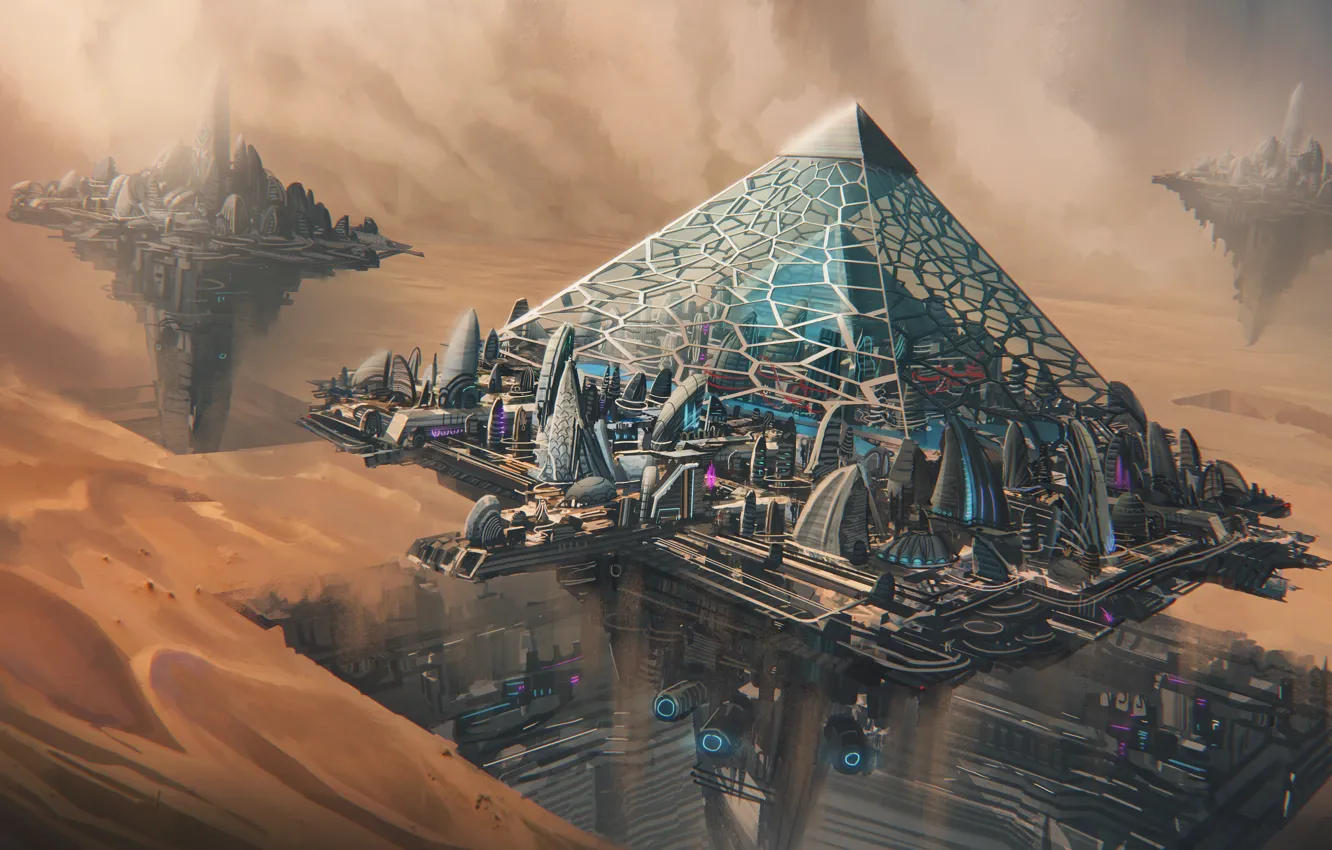 Photo wallpaper desert, pyramid, facilities, oasis