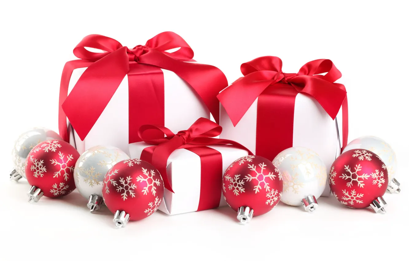 Photo wallpaper winter, holiday, balls, Christmas, gifts