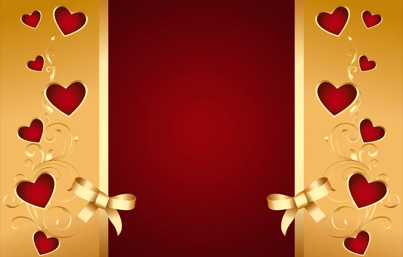 Photo wallpaper background, hearts, red, golden, love, background, romantic, hearts