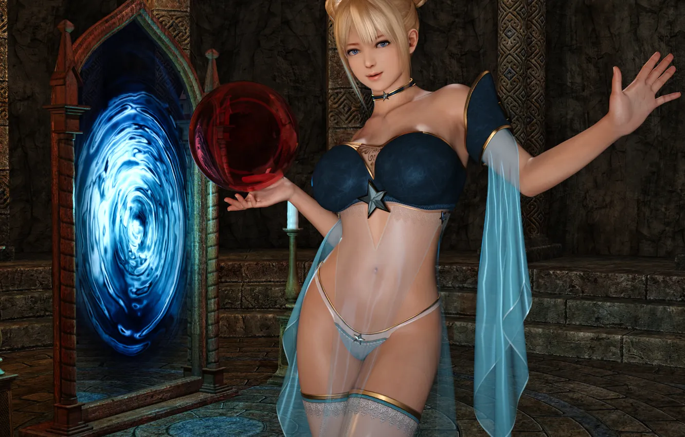 Photo wallpaper girl, sexy, lingerie, dead or alive, panties, thighhighs, dress, boobs