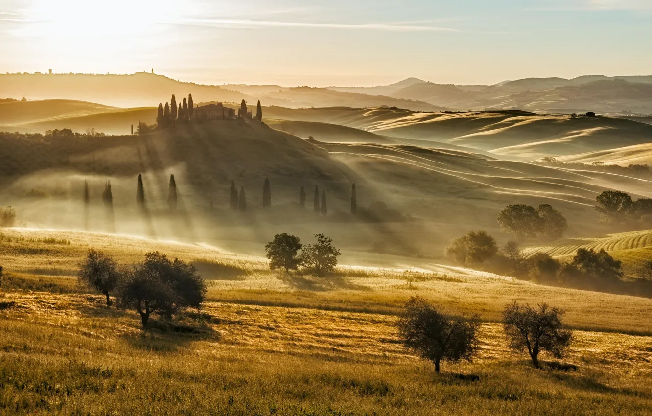 Photo wallpaper light, morning, Italy, Tuscany