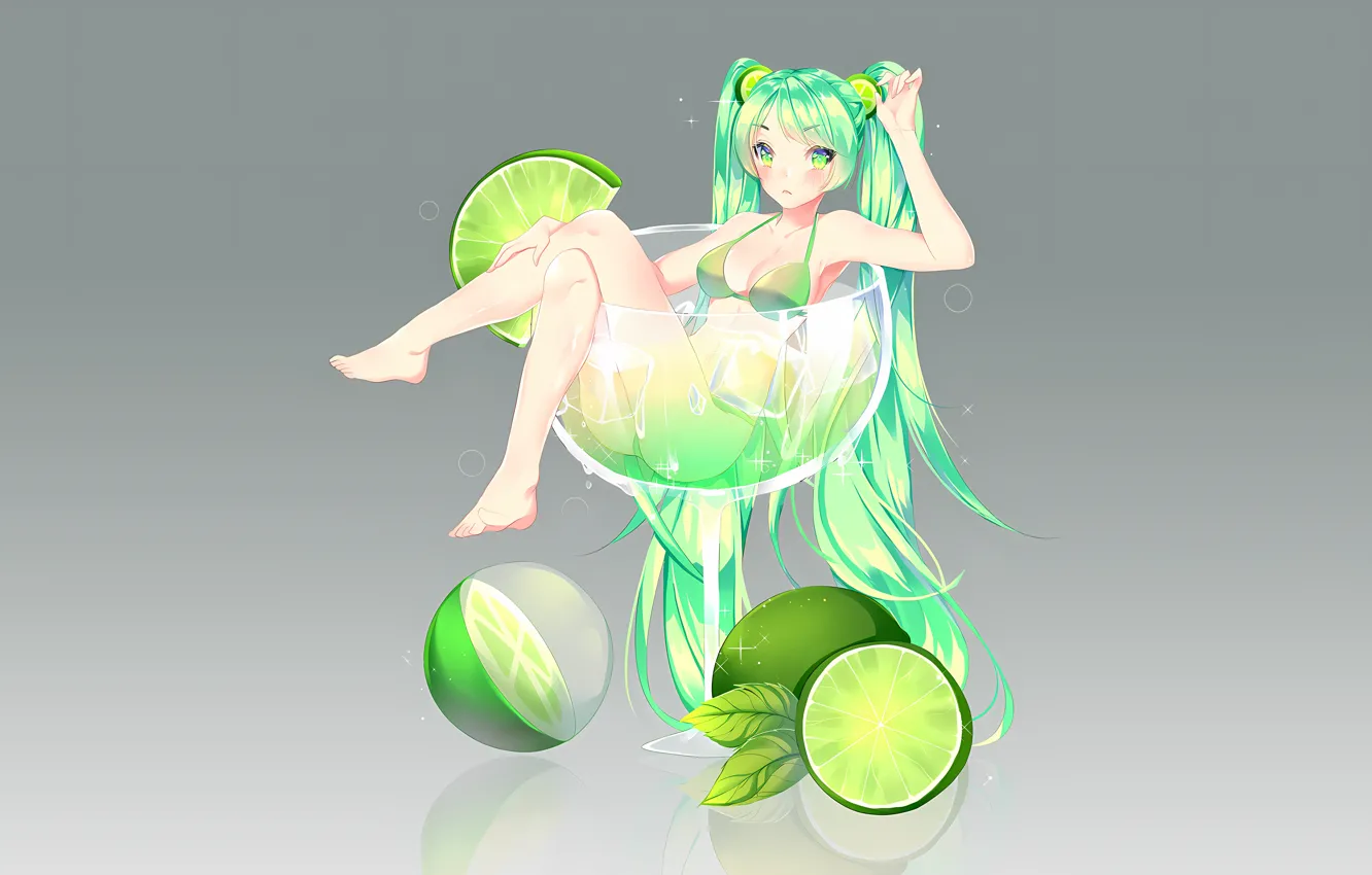 Photo wallpaper girl, sexy, cleavage, green eyes, long hair, boobs, anime, beautiful