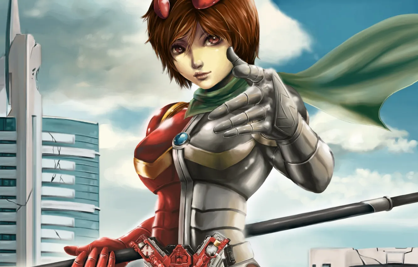 Photo wallpaper girl, the city, art, staff, cloak, dantewontdie