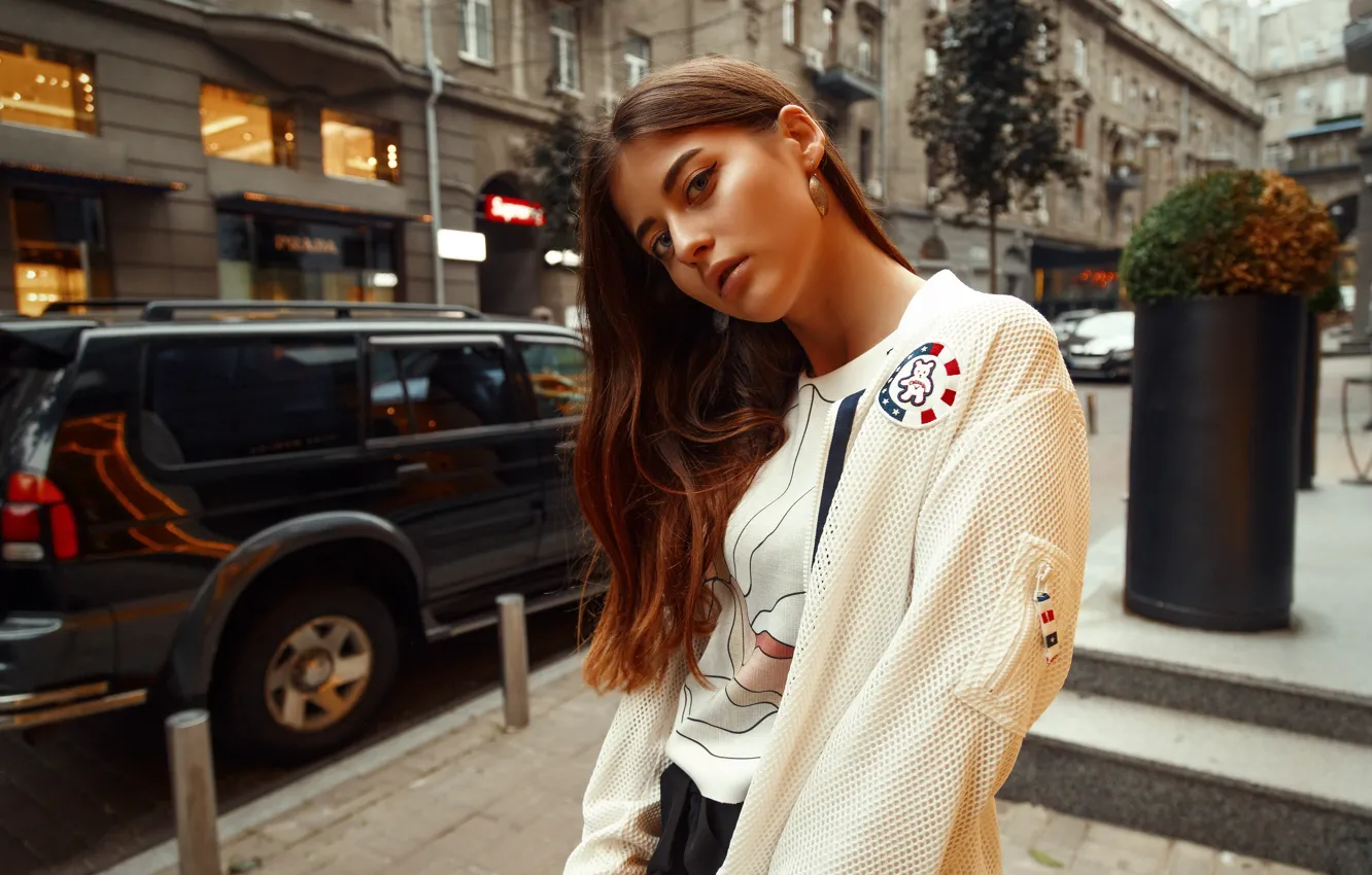 Photo wallpaper look, girl, face, hair, jacket, Dana Kioto