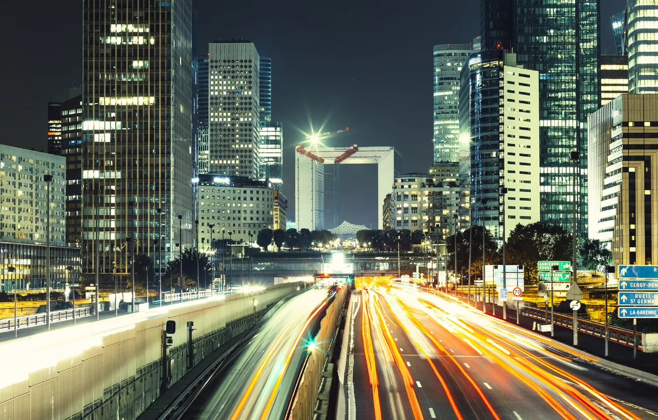 Photo wallpaper road, night, the city, lights, France, Paris