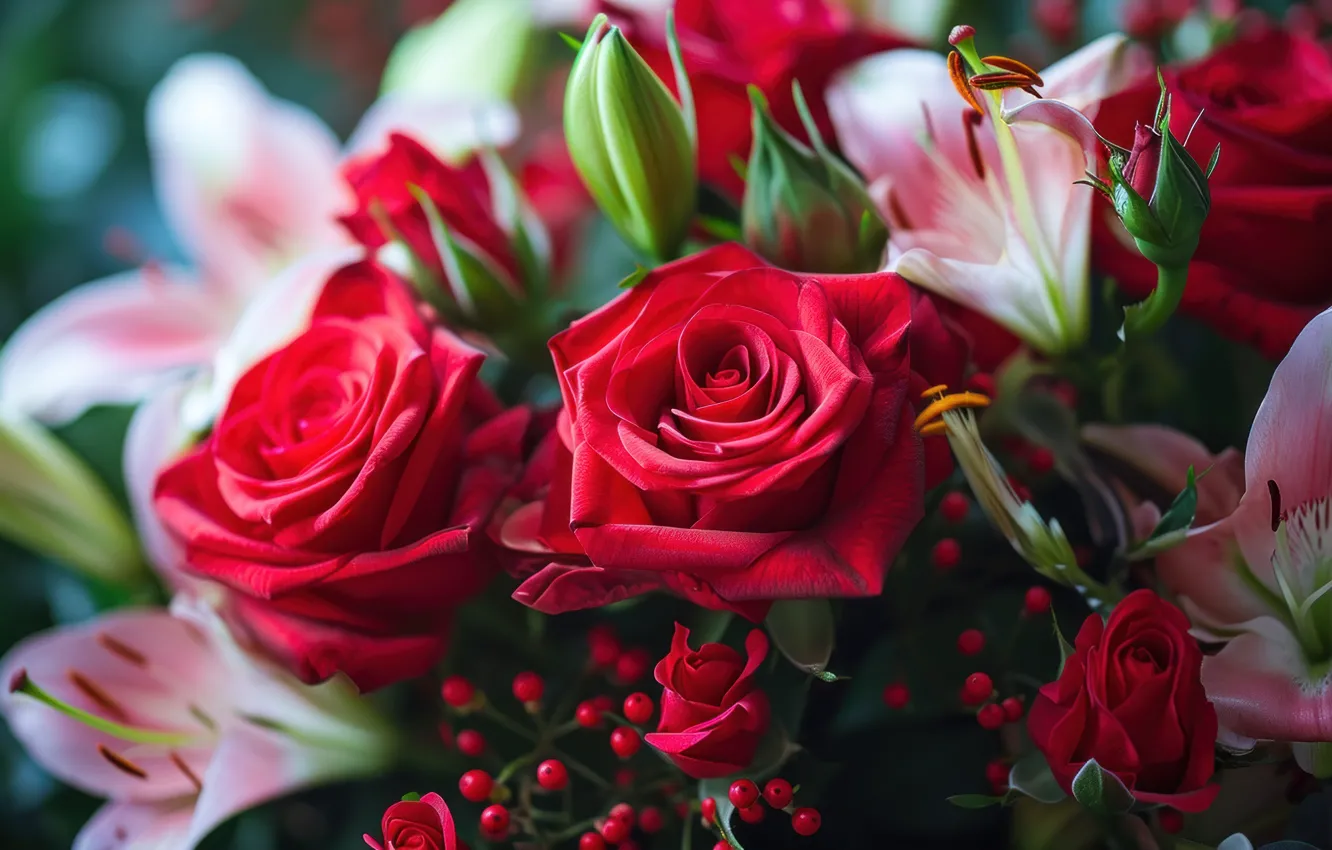 Photo wallpaper flowers, roses, AI art, neural network