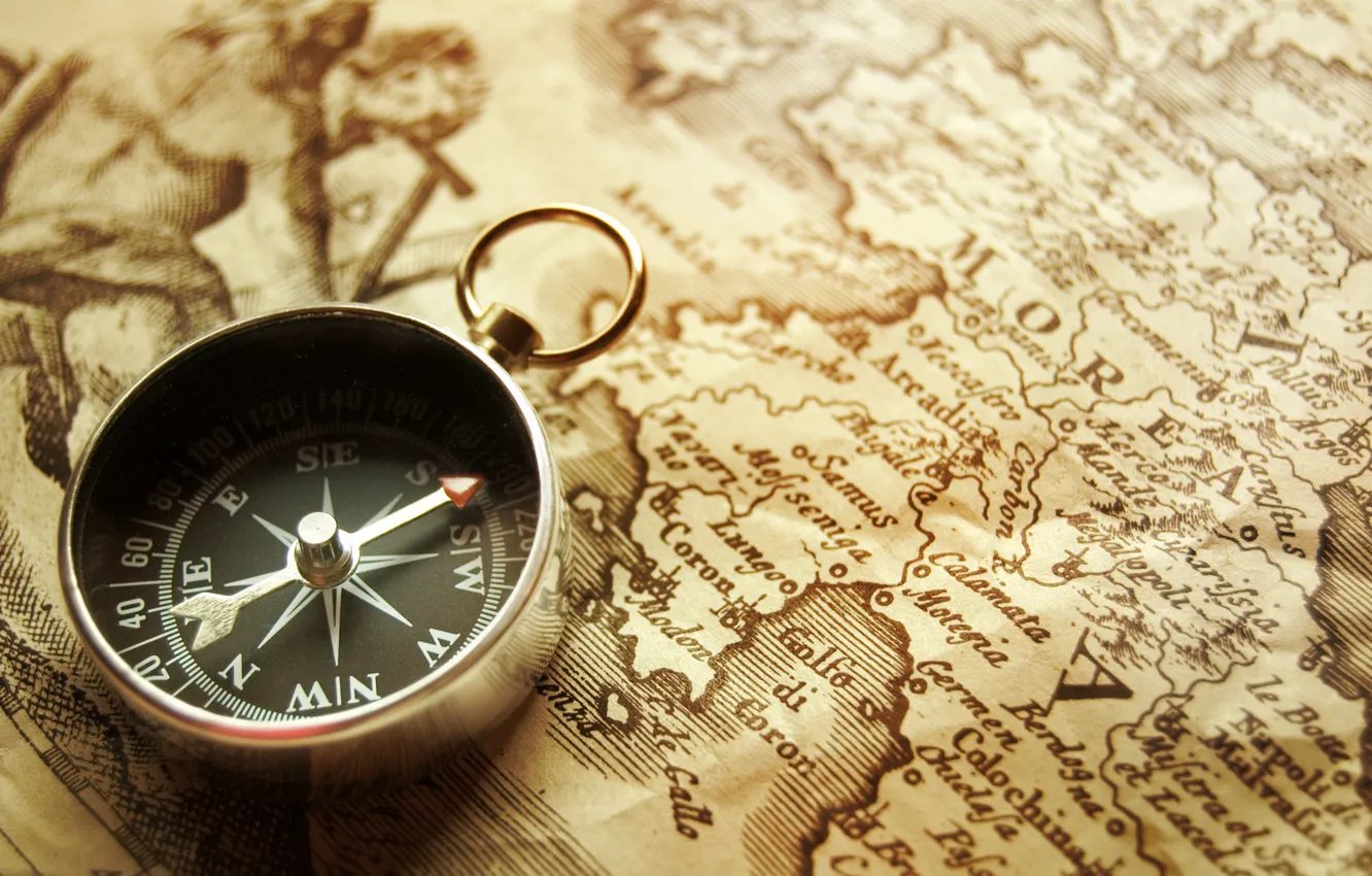 Photo wallpaper arrows, Desk, map, compass